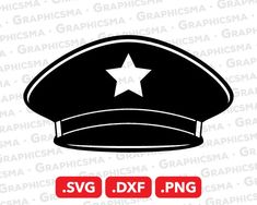 a black and white hat with a star on the top, svg dxf file