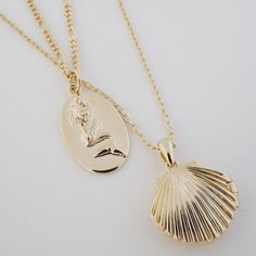 Shell Locket Necklace Necklaces HONEYCAT Jewelry Shell Locket, Delicate Gold Jewelry, Silver Locket Necklace, Gold Locket Necklace, Pear Pendant, Mermaid Pendant, Choker Necklace Set, Initial Pendant Necklace, Between Us