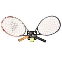 two tennis racquets are attached to a racket holder