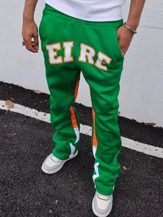 Men's Color-Blocked Casual Sweatpants ,Men's Young Casual Sports College Style Color Block Green Flared Cropped Pants ,Back To School Multicolor    Fabric Figure,Halloween,Letter Flare Leg Slight Stretch  Men Clothing, size features are:Bust: ,Length: ,Sleeve Length: Halloween Letras, Men Sweatpants, Halloween Letters, Casual Sweatpants, Men's Sweatpants, College Style, Mens Sweatpants, College Fashion, Mens Bottom