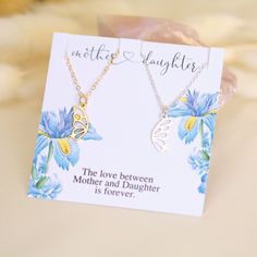 Mother Daughter Necklace, Gold Silver Butterfly Necklace, Unique Mothers Day Necklace, Birthday Gift for Mom, Long Distance Gift for Mum Other Mother / Daughter Gifts ideas: https://www.etsy.com/shop/JewelleryJKW/items?section_id=21203374 A B O U T : Set of Two Necklaces is made with a 18K Gold Filled Stainless Steel Chain and Tiny 24K Gold Plated Sterling Silver Wing Charm.  The Butterfly Wing measures 15 x 6mm. The length of the necklace is to be chosen from; the available lengths are 15, 16, Distance Gifts, Mother Daughter Necklace, Mother Daughter Gifts, Long Distance Gifts, Daughter Necklace, Silver Wings, Butterfly Necklace, Mom Birthday Gift, Daughter Gifts