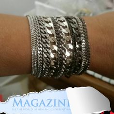 "♦ A Beautiful unique layer bracelet is full of chic and presence, is suitable for both man and woman The bracelet is made of rows of different chains and different shades of silver, a mix of black color, oxide silver, and gloss silver. SIZE Length:6.3\"(16cm) up to 8.3\" (21cm) width: 1.77\" (4.5) Material: brass plated silver ♦ This piece of jewelry is perfect as a gift for yourself, for a friend, Valentine's day or a birthday. If ♦ The jewel will be sent by registered mail (to some countries Rocker Jewelry, Chunky Silver Bracelet, Oxidized Silver Bracelet, Multi Chain Bracelet, Gold Link Necklace, Multi Chain Necklace, Arm Bracelets, Layered Necklaces Silver, Goth Style