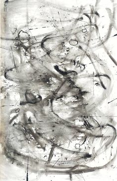 an abstract painting with black and white paint