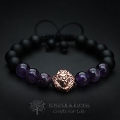 "top jewelry gifts for men and women, gifts for boyfriend, unique gifts ideas Lion Bracelet Lion King Lion Head Bracelet Men's Bracelet Beaded Bracelet, Women's Bracelet This handmade bracelet is made with 8mm Matte Onyx and Amethyst beads, featuring a Rose Gold Plated 925 Silver Lion charm . It's adjustable, utilizing a sliding knot made with macrame cord and is easy to put on and take off by yourself. Please choose one of the 2 size options (For Men or Women) from dropdown menu. Men`s Size : 7 Black Amethyst Bracelets With 8mm Beads, Black Amethyst 8mm Bead Bracelets, Black Amethyst Bracelet With 8mm Beads, Black Amethyst Beaded Bracelets, Black Amethyst 8mm Bead Jewelry, Black Amethyst Beads Jewelry 8mm, Black Amethyst Gemstone Beaded Bracelets, Adjustable Black Amethyst Beaded Bracelets, Black Amethyst Beaded Bracelets Spiritual