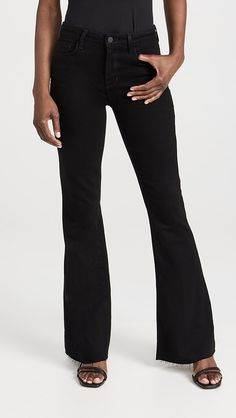 Black Flared Jeans, Black Wide Leg Jeans, Jeans Fabric, Black Hardware, Jeans Black, Wide Leg Jeans, Jeans Pants, Flare Jeans, Stretch Denim