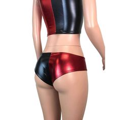 Full Harley Quinn costume that includes a spandex metallic crop top and cheeky hot pants. Wear this costume to a rave, music festival, roller derby, or costume party. Fitted Bottoms For Club Halloween Party, Fitted Club Bottoms For Halloween, Fitted Shorts For Cosplay, Stretch Crop Top For Club On Halloween, Rave Party Shorts With Stretch, Stretch Rave Party Shorts, Stretch Rave Shorts For Party, Fitted Shorts For Summer Costume Party, Metallic Shorts For Club In Summer