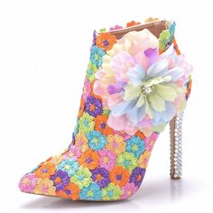 Muses Shoes, Lace Wedding Shoes, Ankle Boots Pointed Toe, Shop Boots Online, Boot Bling, Wedding Shoes Lace, Rhinestone High Heels, Colorful Heels, Shoe Crafts