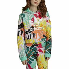 [FH7992] Womens Adidas Originals Tropicalage Cropped Hoodie WHY PURCHASE FROM US? Free shipping and free returns on all orders within the US Always 100% authentic We ship within 24 hours (not including weekends or holidays) All items ship from our facility in the US (New Jersey) All sizes are quoted in US sizes Your order will ship via USPS or UPS with a traceable tracking number 30 Day return policy Quick response to customer inquires High feedback score Ship all items in secure packaging Inter Spring Graphic Print Athleisure Hoodie, Spring Athleisure Hoodie With Graphic Print, Spring Sportswear Hoodie, Spring Sports Hoodie, Adidas Hoodie For Spring Streetwear, Adidas Hoodie For Streetwear In Spring, Green Adidas Sweatshirt For Winter, Multicolor Sports Sweatshirt With Drawstring Hood, Multicolor Sports Hoodie Sweatshirt