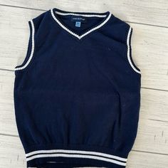 Never Worn Navy Blue Sweater Vest With White Stripe Details Blue Fall Sweater For School, Blue Sweater For School In Fall, Navy Blue Sweater Vest, White Sweater Vest, Blue And White Sweater, Blue Sweater Vest, Toddler Sweater, Navy Blue Sweater, Blue Sweater