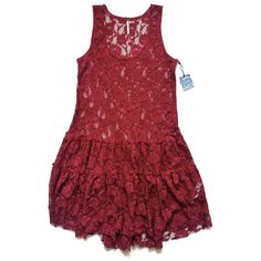 Brand - Free People Style - Intimately: Emily Lace Slip Dress / #: Ob432672 Size - Small Color - Dark Red; Burgundy Fabric Content - 60% Cotton, 40% Nylon Details - Short Length. Floral Rose Pattern Sheer Lace Fabric W/ Raw Edges. Lightweight. Sleeveless. Pullover. Scoop Neck. Elegant Draping Hemline. Condition - New With Tags. Unworn. Approximate Measurements: Armpit To Armpit - 16" Waistline - 19" Total Length - 34.5" Comes From A Smoke-Free And Pet-Free Environment. We Ship Same/Next Business Red Lace Slip Dress, Red Sleeveless Mini Dress With Lace Trim, Red Sleeveless Fitted Lace Dress, Red Fitted Sleeveless Lace Dress, Red Fitted Lace Dress Sleeveless, Red Sleeveless Lace Dress For Summer, Red Sleeveless Dress With Lace Trim, Red Lace Sleeveless Dress, Red Lace Dress With Lace Trim For Summer