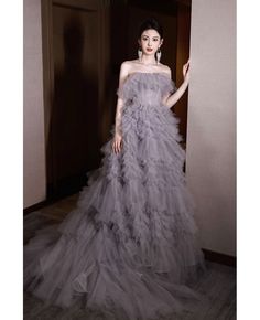 Get 10% off now! Buy elegant grey ruffled strapless prom dress with train at cheap price online. Free stable shipping and pro custom service since 2009. Prom Dress With Train, Dress With Train, Strapless Prom Dress, Harry Winston, Lovely Dresses, Formal Party, Long Prom Dress, Style Dresses, Gray Dress