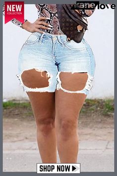 Dark Blue Sexy Solid Ripped Mid Waist Skinny Denim Shorts Elevate Your Style, Your Style, Denim Shorts, Dark Blue, Blue