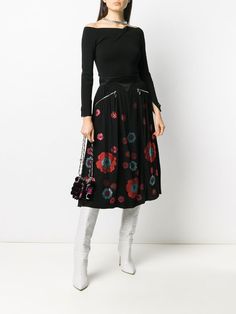 Shop black & pink Paco Rabanne crystal floral print skirt with Express Delivery - Farfetch Evening Flared Skirt With Floral Print, Floral Print Flared Evening Skirt, Evening Floral Print Flared Skirt, Floral Print Skirt, Paco Rabanne, Print Skirt, Skirt Black, Printed Skirts, Mid Length