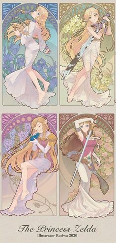 the princess zeia poster is shown in four different stages