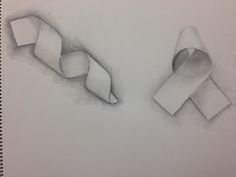 a pencil drawing of two white ribbons