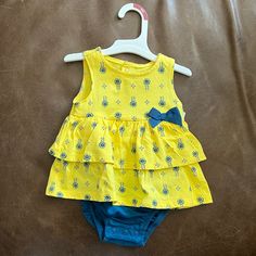 Carters One Piece 6 Month New With Tags Yellow And Blue Design Cute Yellow Sleeveless Sets, Cute Yellow Cotton Sets, Yellow Cotton Playtime Sets, Yellow Sleeveless Sets For Playtime, Summer One Piece, Yellow And Blue, Blue Design, Girl Clothes, Yellow Blue