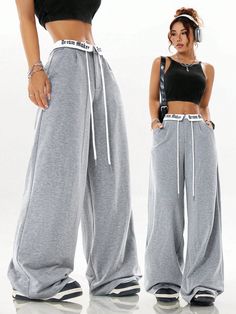 Women's Summer Sport Hip Hop Graphics Color-Blocked Wide Leg Sweatpants Multicolor Casual   Knitted Fabric Letter Wide Leg Medium Stretch  Women Clothing, size features are:Bust: ,Length: ,Sleeve Length: Dance Outfits Practice Hip Hop, Boys Winter Clothes, Back To School Clothes, Baby Boy Winter Outfits, Neat Casual Outfits, Summer Sport, Wide Leg Sweatpants, Estilo Hip Hop, Women Pants