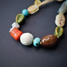 Bohemian Style Beads Gems And Cabochons With Stones, Bohemian Style Round Beads Gems And Cabochons, Bohemian Beaded Necklaces With Round Stones, Bohemian Round Beads, Gems And Cabochons, Bohemian Stone Beads For Jewelry Making, Ceramic Beads Necklace, Chunky Statement Necklace, Ceramic Beads, Summer Jewelry