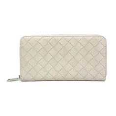 Bottega Veneta Intrecciato White Leather Wallet  (Pre-Owned) Leather Long Wallet, Bottega Veneta Wallet, Italy Design, Bottega Veneta Intrecciato, Woven Design, Unisex Accessories, Fold Wallet, Elegant Accessories, White Material