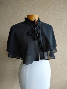 Elegant Black Capelet Romantic Black Cape Gothic Cape - Etsy Luxury Elegant Cape For Layering, Luxury Formal Cape Outerwear, Luxury Capelet For Costumes, Luxury Elegant Silk Cape, Luxury Cape With Draped And Cape Sleeves, Luxury Black Sets With Cape Sleeves, Luxury Long Sleeve Elegant Cape, Luxury Cape With Cape Sleeves For Gala, Luxury Fitted Elegant Cape