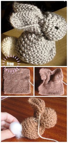 crocheted bunny made out of yarn is shown with instructions to make it look like an animal