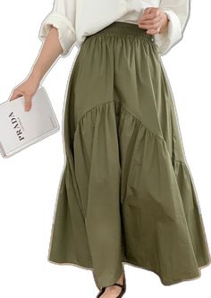 Green Cotton Casual Maxi Skirt, Casual Green Midi Skirt, Casual High Waist Maxi Skirt In Solid Color, Casual Khaki Maxi Skirt For Spring, Casual High Waist Maxi Skirt In Neutral Color, Casual Solid Maxi Skirt, Casual High Waist Khaki Skirt, Casual Green Skirt For Fall, Casual Khaki Midi Skirt