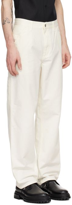 Relaxed-fit straight-leg 8.5 oz cotton drill trousers. · Belt loops · Four-pocket styling · Zip-fly · Hammer loop and patch pockets at outseams · Logo patch at back pocket · Logo-engraved silver-tone hardware Supplier color: Off-white Carhartt Work In Progress, Pocket Logo, Silver Engraving, Work In Progress, Patch Logo, Patch Pocket, Silver Tone, Top Brands, Straight Leg