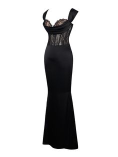 Indulge in the allure and romance of our latest creation. This dress is meticulously crafted from opulent black satin to envelop you in luxury. This strapless masterpiece boasts a timeless sweetheart neckline, complemented by bones and padded cups for a supportive and flattering fit. Revel in the sophisticated charm of the lace-paneled corset and side sway, adding an irresistible allure to your ensemble. With an invisible zipper ensuring elegance and grace. Perfect for any special occasion, it i Corset Lace Dress, Corset Maxi Dress, Black Corset Dress, Summer Gowns, Corset Lace, Lace Corset, Vintage Elegant, Lace Maxi Dress, Girly Outfits