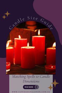 candles with the words candle size guide on it and an image of them surrounded by stars