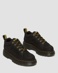 Woodard Tumbled Nubuck Leather Low Casual Boots in Black | Dr. Martens Casual Lace-up Boots With Lug Sole For Walking, Casual Lace-up Desert Boots For Hiking, Urban Low-top Boots With Vibram Sole, Low-top Leather Lace-up Boots, Leather Lace-up Boots For Streetwear, Leather Footbed Lace-up Hiking Boots, Urban Leather Hiking Boots With Round Toe, Rubber Sole Lace-up Boots For Walking, Leather Low-top Lace-up Boots With Vibram Sole