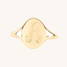 A perfectly proportioned, classic signet ring, scaled especially well for a pinkie finger. A true wear-for-forever piece.Looking for this ring in a size larger than 6? We suggest the Large Heirloom Signet Ring, which has a slightly thicker band better suited for this size range. Classic 14k Gold Stackable Rings With Initials, Timeless Initials Promise Ring, Elegant Sterling Silver Open Signet Ring, Timeless Promise Ring With Initials, Classic 14k Stamped Signet Ring For Anniversary, Timeless 14k Gold Rings With Initials, Elegant Engraved Formal Ring, Luxury White Gold Signet Ring, Timeless Personalized 14k Gold Initial Ring