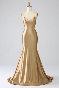 Gold Champagne Dress, Golden Prom Dress, Gold Ballgown, Gold Prom Dresses Long, Creative Dresses, Debs Dresses, Gold Ball Gown, Golden Mermaid, Satin Long Prom Dress