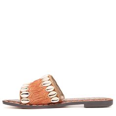 Cruise the streets in full on beach vibes with the Sam Edelman® Gale slide..Slide construction features a synthetic and raffia upper..Seashells decorate the collar..Synthetic lining and outsole..Imported..Product measurements were taken using size 9, width M. Please note that measurements may vary by size..Measurements: Heel Height: 1/2 in Weight: 6 oz Vacation Slides With Woven Straw Sole, Beach Slides With Woven Sole And Open Toe, Straw Slip-on Slides For Beach, Beach Slip-on Straw Slides, Casual Straw Slides For Vacation, Flat Synthetic Slides For Beach, Vacation Slip-on Synthetic Slides, Synthetic Slip-on Slides For Vacation, Adjustable Brown Slides For Beach