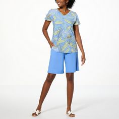 Step into summer with style and confidence in the Antthony 2-piece Printed Top and Solid Short Set. This chic ensemble is a must-have for any fashion-forward wardrobe.

- **Color**: Chambray Fern
- **Size**: Small
- **Material**: Soft knit fabric
- **Gender**: Female
- **Age Group**: Adult

Designed by Antthony Design Originals, this set features a beautifully printed top and coordinating solid shorts, both crafted from soft knit fabric for ultimate comfort. The top is enhanced with decorative b Casual V-neck Summer Set, Fitted Casual Summer Sets, Spring Beachwear Sets With Stretch, Summer Two-piece Set With V-neck Bottoms, Stretch Beachwear Sets For Spring, Fitted Casual Set For Vacation, Casual Two-piece Set Bottoms For Vacation, Casual Two-piece Set For Vacation, Casual Stretch Sets For Beach Season