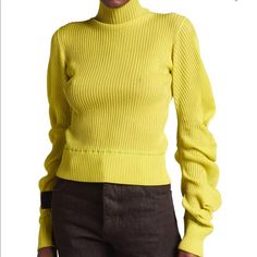 Bottega Veneta Lightweight Ribbed-Knit Sweater Featuring Spiral Sleeves Turtleneck Long Sleeves Fitted Cropped Length Ribbed Cuffs And Hem Pullover Style Silk Made In Italy Yellow Fitted Knit Sweater, Fitted Yellow Knit Sweater, Ribbed Knit Sweater, Bottega Veneta, Pullover Styling, Knit Sweater, Ribbed Knit, In Italy, Turtle Neck