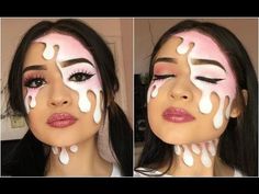 Ice Cream Costume Makeup, Melted Ice Cream Makeup, Ice Cream Makeup Looks, Cupcake Makeup, Purim Makeup, Ice Cream Tutorial, Melting Makeup, Makeup Fantasi, Ice Cream Costume