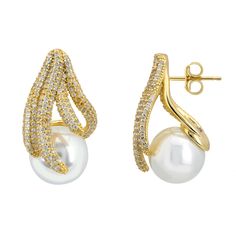 Introducing our Moonlit Embrace Pearl Earrings in Gold! These earrings are truly stunning. With cubic zirconia-adorned tendrils elegantly caressing the pearl, they’re like little masterpieces for your ears. The pearls, ideal for weddings with their timeless romance, are versatile enough for any outfit. Whether it’s an elegant evening gown or a casual ensemble, these earrings are your new favourite accessory. Fun fact: As the birthstone for June, pearls symbolize purity and innocence. So, if you' Gold Pearl Earrings With Diamond Accents And Cubic Zirconia, Teardrop Diamond Pearl Earrings For Evening, Exquisite Pearl Earrings For Evening With Elegant Design, Luxury Pearl Earrings With Cubic Zirconia For Evening, Evening Pearl Drop Diamond Earrings, Pearl White Cubic Zirconia Pearl Earrings For Evening, Evening Diamond Pearl Drop Earrings, Glamorous Pearl Earrings With Cubic Zirconia, Formal Earrings With Pearl Charm And Cubic Zirconia