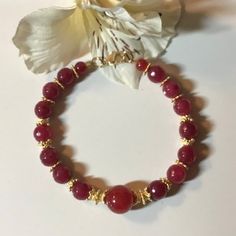 Red Jade, Art Deco Bracelet, Chinese Jade, Artisan Bracelets, Yellow Earrings, Jade Bracelet, Jade Beads, Christmas Jewelry, Bead Caps