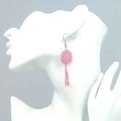 These earrings are an elegant piece of crochet jewelry that can elevate your outfit all-year around.  MEASUREMENTS: circle  width 2 cm drop length   7,5 cm  These earrings can be also matched with a similar crochet pendant necklace in the same monochromatic colour or combination of two colours double-side crochet pendant necklace. You can see the necklaces in my shop at the Crochet Necklaces Section https://www.etsy.com/your/shops/me/tools/listings/section:38914616,sort:price,order:ascending,sta Elegant Macrame Dangle Earrings, Elegant Dangle Macrame Earrings, Elegant Crochet Dangle Earrings, Crochet Dangle Jewelry, Macrame Earrings As A Gift, Monochromatic Colour, Crochet Pendant, Circle Crochet, Crochet Necklaces