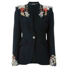 New Alexander McQueen Crystal Embellished Black Blazer Jacket 2015 Collection Italian size - 42 Designed with structured shoulders and a nipped in waist for a strong silhouette, and embellished with colorful crystals dazzling color with buttoned cuffs, welt pockets, back double vent, fully lined. Fabric content: 50% acetate, 50% viscose. Measurements: length - 27 inches, bust - up to 34", waist - 30", Shoulders - 16", sleeve - 26", hips - 38". Fabric not stretchy. Made in Italy. Retail $8.535.00 Embellished Blazer, Blazer Designs, فستان سهرة, Blazer Fashion, Black Blazer, Blazers For Women, Eminem, Anarkali, Designer Outfits Woman