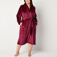 Wrap yourself in cozy comfort with these Liz Claiborne women's plus long-sleeve robe featuring a plush diamond quilted design. It's made from soft fleece and has a shawl collar, a self-tie belt, side slip pockets, and a long length. Closure Type: TiePockets: 2 Side Slip PocketsSleeve Length: Long SleeveApparel Length: 51 InchesFiber Content: 100% PolyesterFabric Description: FleeceLining: UnlinedRobe Length: Long LengthCollar: Shawl CollarCare: Machine Wash, Tumble DryCountry of Origin: Imported Women's Robe, Diamond Quilt, Comforters Cozy, Shawl Collar, Tie Belt, Liz Claiborne, Long Length, Quilting Designs, Shawl