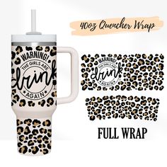 leopard print tumbler mug with matching stickers and full wrap for decal design