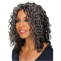 Fashion Black Mixed Gray Capless Fluffy Curly Medium Capless Wig Hair For Women, #AD, ##Women, #SPONSORED, #Hair, #Wig, #Medium Silver Wigs, Half Wig, African American Wigs, Grey Wig, Half Wigs, Long Wigs, Short Wigs, Medium Length Hair Cuts, Wigs For Black Women