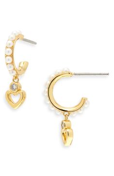 Easy-to-wear hoop earrings will add significant polish to even your most casual ensembles. 1/2" drop Surgical steel post back Imitation-pearl size: 2mm Goldtone plate or silvertone plate/cubic zirconia/plastic Imported Kate Spade Huggie Earrings, Steel Post, Huggie Hoop Earrings, Cream And Gold, Pearl Size, Nordstrom Rack, Cubic Zirconia, Kate Spade, Silver Tone