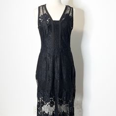 Adelyn Rae Black Lace Dress Size Large Length: 59 Ptp 17 Waist 14.5 Polyester 110223 Sleeveless Lace Trim Cocktail Dress, Sleeveless Lace Cocktail Dress With Lace Trim, Elegant Sleeveless Lace Dress For Date Night, Chic Sleeveless Lace Dress For Formal Occasions, Formal Sleeveless Midi Dress With Lace Trim, Chic Sleeveless Lace Dress For Night Out, Sleeveless Midi Dress With Lace Trim For Evening, Sleeveless Midi Dress With Lace Trim For Party, Chic Sleeveless Lace Dress For Date Night