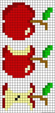 a cross stitch pattern with an apple holding a tree branch in it's hand