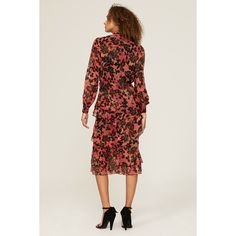 Red floral satin (100% Silk). Hourglass. Long sleeves. Mock neck. Back zipper closure. 46.5" from shoulder to hemline. Imported. Feminine Red Midi Dress For Fall, Red Floral Print Midi Dress For Fall, Floral Frocks, Rent The Runway, Closet Designs, Red Floral, Ruffle Dress, Mock Neck, Long Sleeves