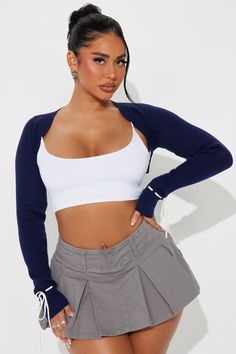 Available In Navy. Bolero Sweater Long Sleeve Open Front Tie Sleeve Detail Cropped Ribbed 50% Viscose 30% Nylon 20% Polyester Imported | She's A Doll Bolero Sweater in Navy Blue size Small by Fashion Nova Bolero Sweater, Cardigan Sweater Coat, Tie Sleeve, Navy Fashion, Women Hoodies Sweatshirts, Kids Shorts, Sleeve Detail, Sweater Coats, Long Sweaters