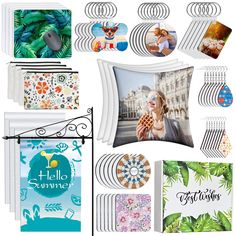 a collage of photos and magnets on a white background with the words hello summer