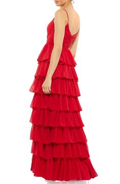 Skirt And Thigh Highs, Ruffle Gown, Unique Prom Dresses, Prom Designs, Chiffon Fashion, Sleeveless Gown, Designer Prom Dresses, Ruffled Skirt, Tulle Gown